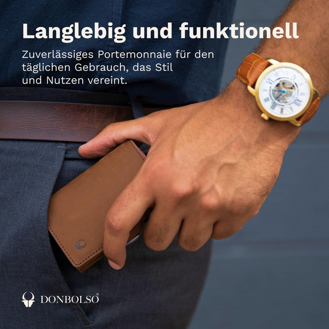DONBOLSO Wallet NextGen Leder I Slim Wallet mit Münzfach I Geldbeutel mit RFID Schutz I Kartenetui b