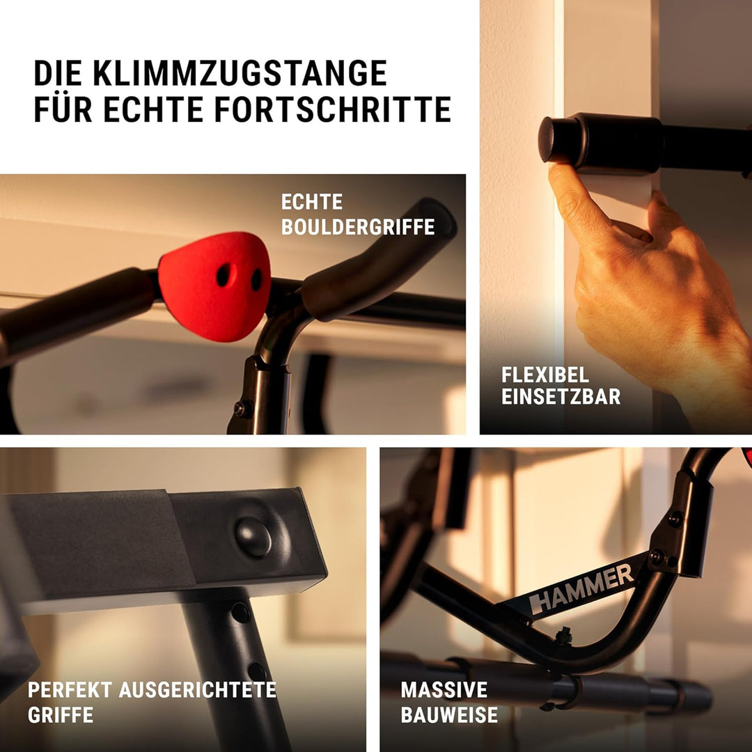 HAMMER Klimmzugstange Multigriff, einfaches Einhängen, 5 Griffmöglichkeiten, integrierte Bouldergrif