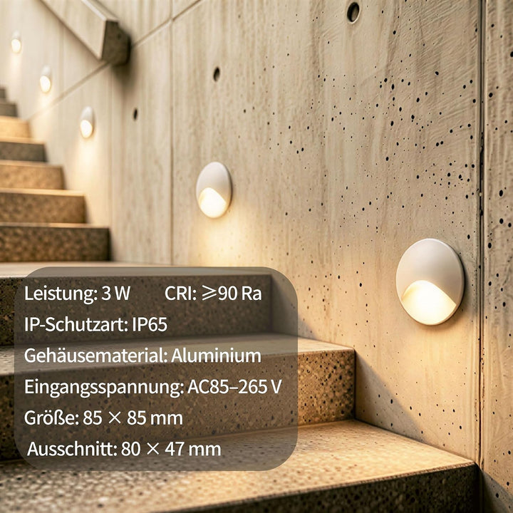 4Stk. LED Einbauleuchte für Treppenleuchte 3W, IP65 Wasserdichte Treppenbeleuchtung Treppen Licht St