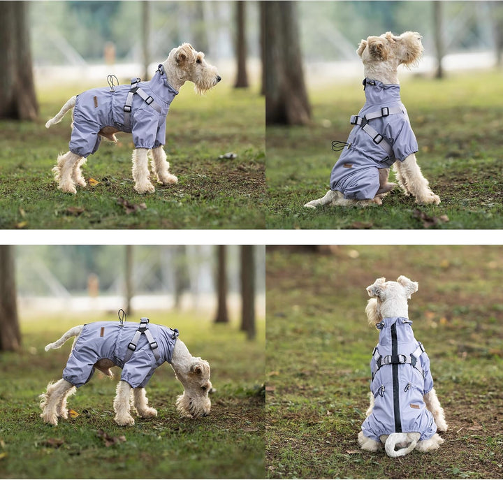 Hundegeschirr-Regenmantel, Verstellbare 4-Bein-Hundejacke mit Geschirr Reflektierender Overall Wasse
