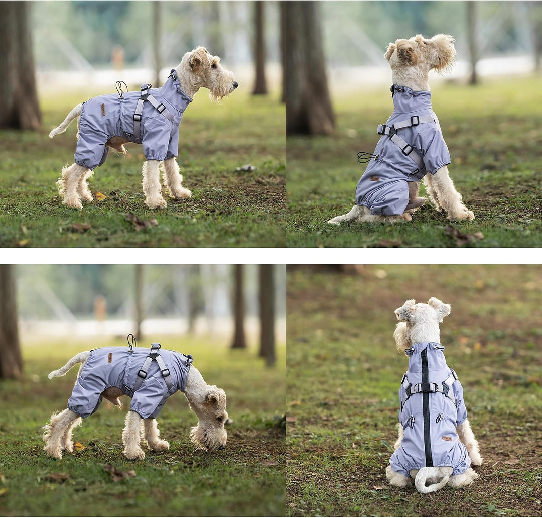 Hundegeschirr-Regenmantel, Verstellbare 4-Bein-Hundejacke mit Geschirr Reflektierender Overall Wasse