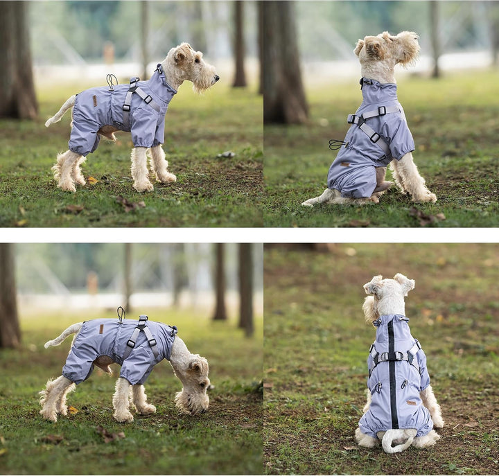 Hundegeschirr-Regenmantel, Verstellbare 4-Bein-Hundejacke mit Geschirr Reflektierender Overall Wasse