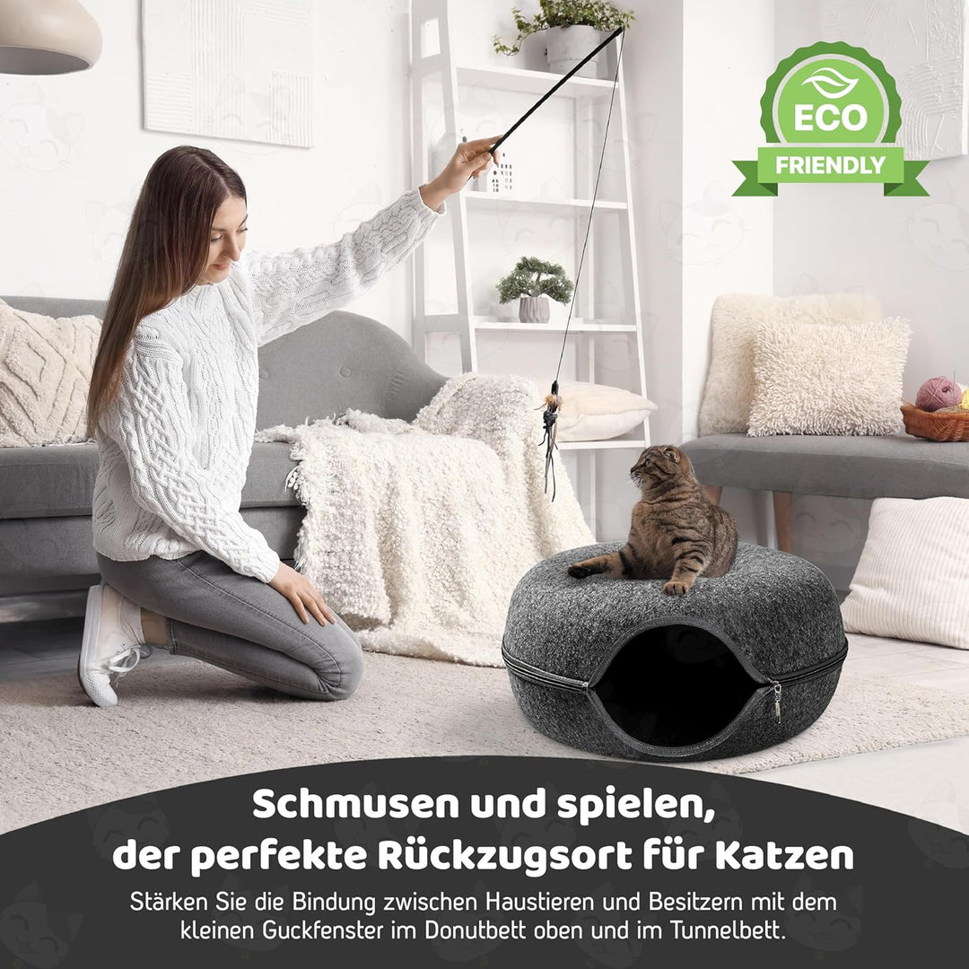 PAWSAGE® Katzentunnel Filz, XL Katzenhöhle aus Filz, Katzendonut, Katzen Filzhöhle 60 * 60 * 28, Kat