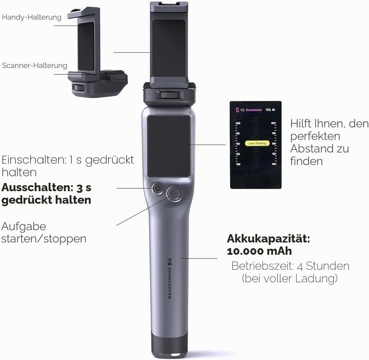 3DMakerpro Smart Grip Handgriff für 3D-Scanner – Tragbare Smartphone-Halterung für Mobiles Scannen u