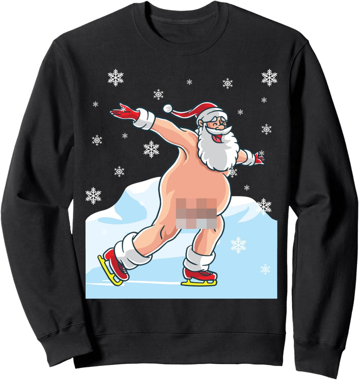 Naked Santa Claus Nackt Schlittschuh Ugly Christmas Sweater Sweatshirt