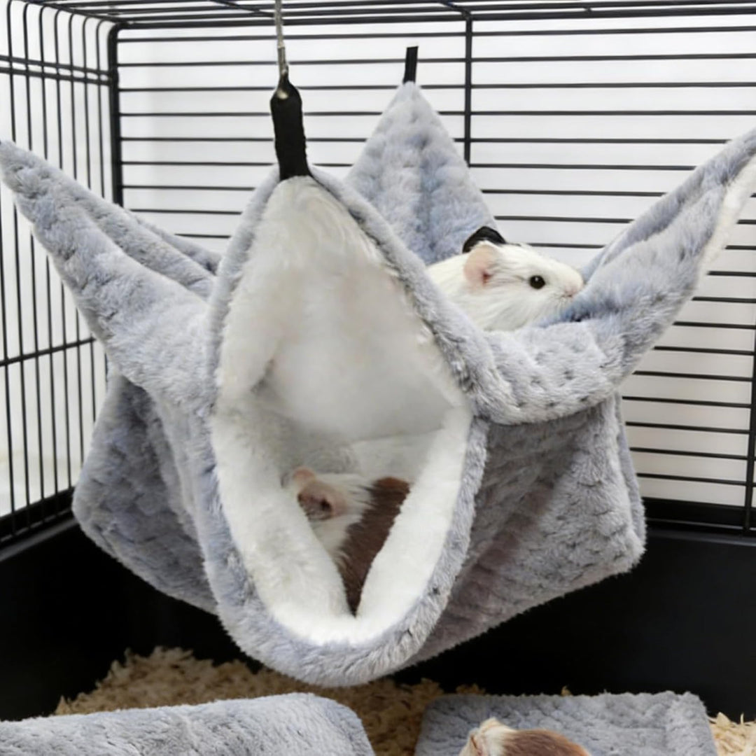 2 Stück Meerschweinchen Hängematte Set, Doppelschicht Hängende Kleintierbetten aus Weichem Flanell K