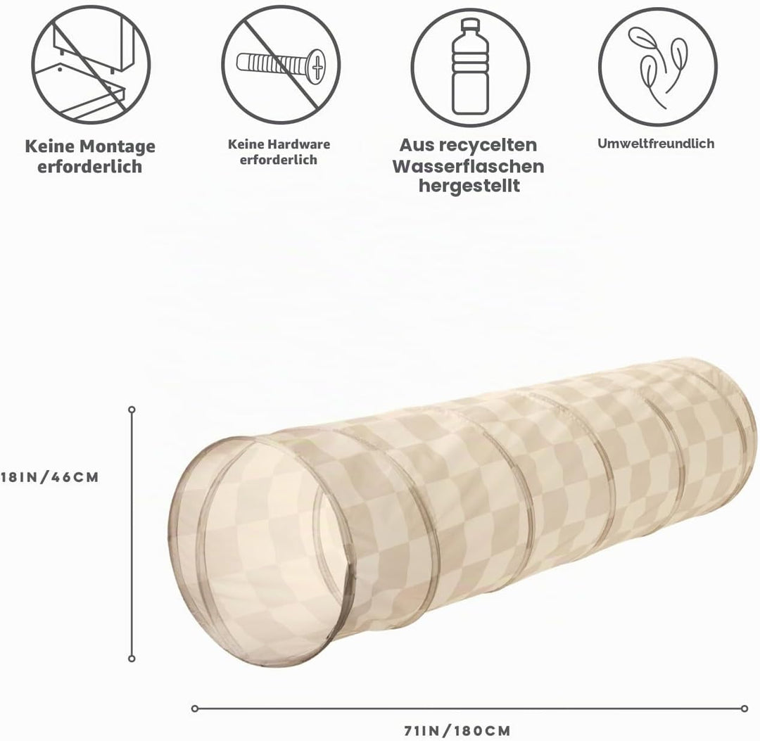 3 Sprouts - Krabbeltunnel für Kinder ab 1 Jahr – Spieltunnel Indoor & Outdoor - Schachbrett-beige, S