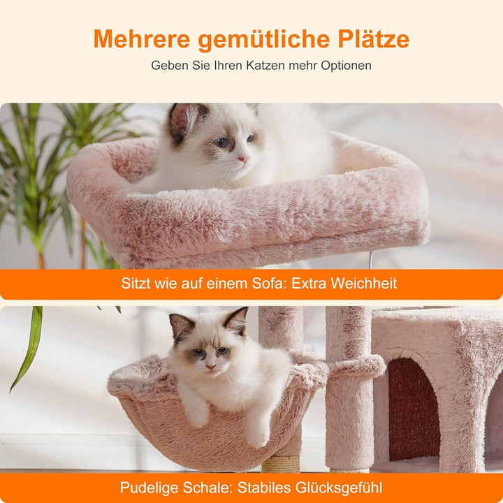 Heybly Kratzbaum mit Katzenbürste, Katzenbaum für Hauskatzen mit Gepolsterter Sitzstange aus Plüsch,