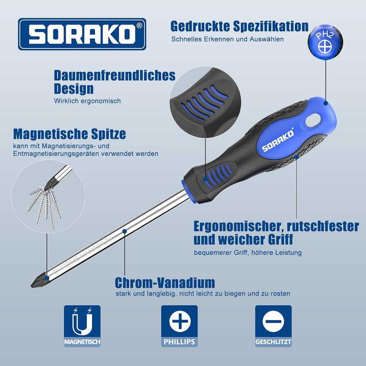 SORAKO Schraubendreher Set,11-tlg schraubendreher set magnetisch mit 2-IN-1 Magnetisierer, magnetisc