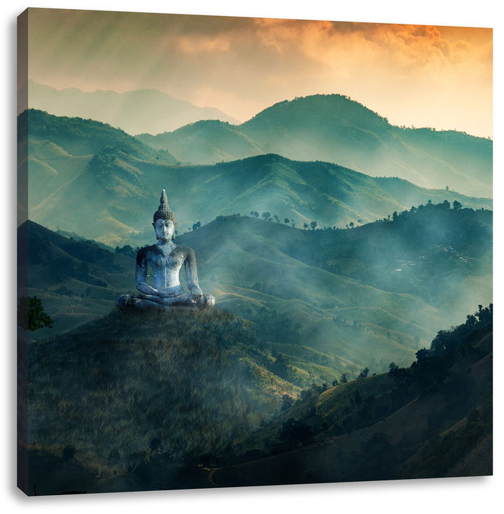 Pixxprint Buddha im Tal der Dunkelheit, Format: 70x70 auf Leinwand, 70x70