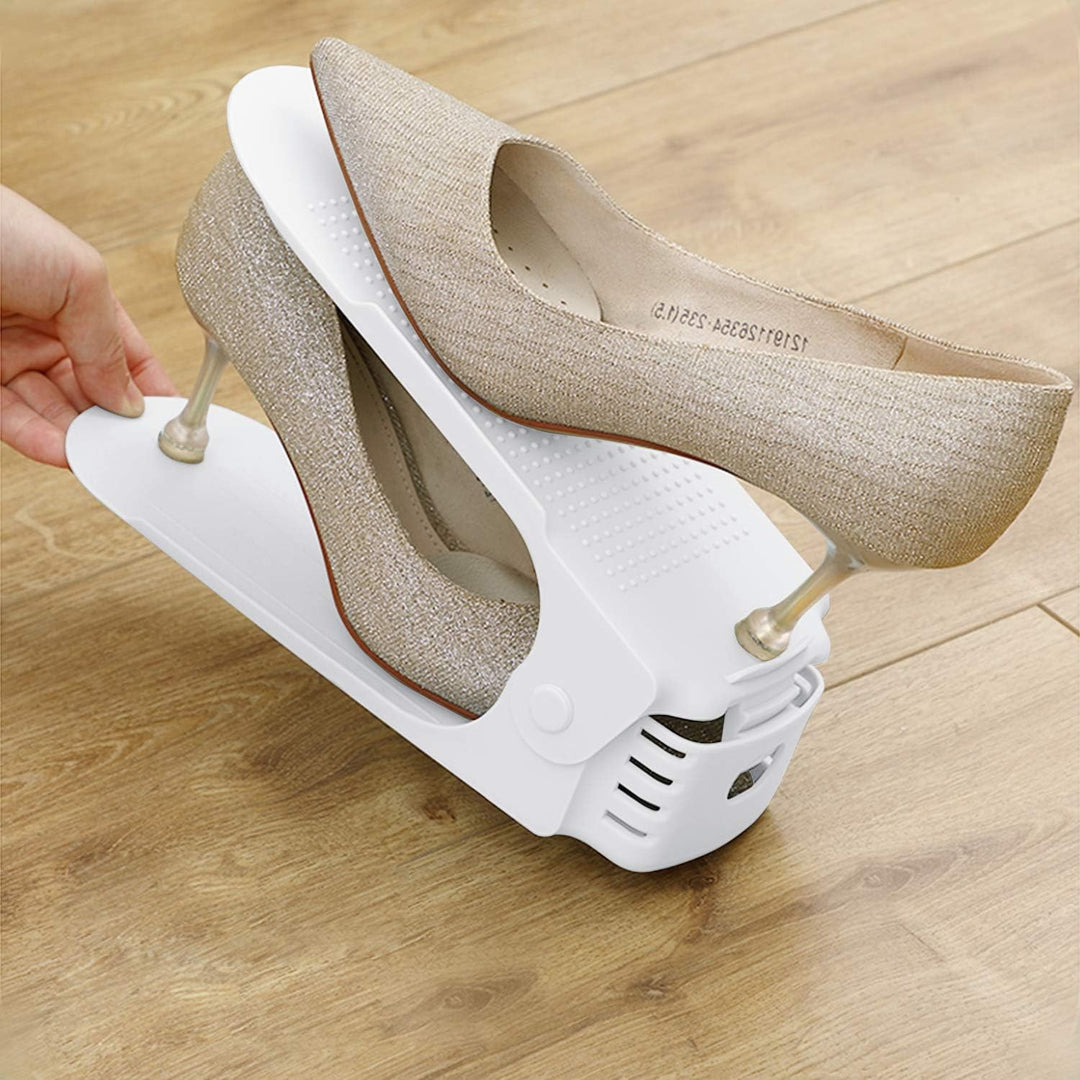LZQ Einstellbare Schuhregale 3 Höhenverstellbar Schuh Slots, Schuhstapler/Schuhhalter Set, Kunststof