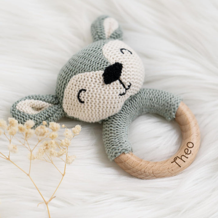 Geschenkfreude Personalisierter Beissring für Baby aus Holz - Greifling personalisiert mit Name - ni