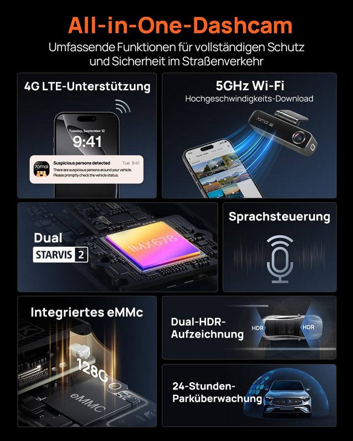 【70mai M800 Dashcam + UP04 + Akku Pack BL96NNX】 70mai M800 4K Dashcam Auto Vorne und Hinten, STARVIS