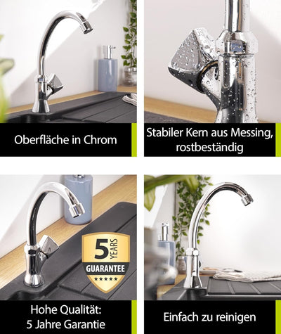 'aquaSu® Standventil Standard mit Drehgriff, Kaltwasserarmatur mit Spindel-Innenteil, Einhebelmische
