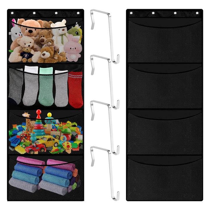 2 Stück Tür Organizer Hängend mit 4 Netztaschen Organizer Hängend mit 4 S-Förmigen Haken Türorganize