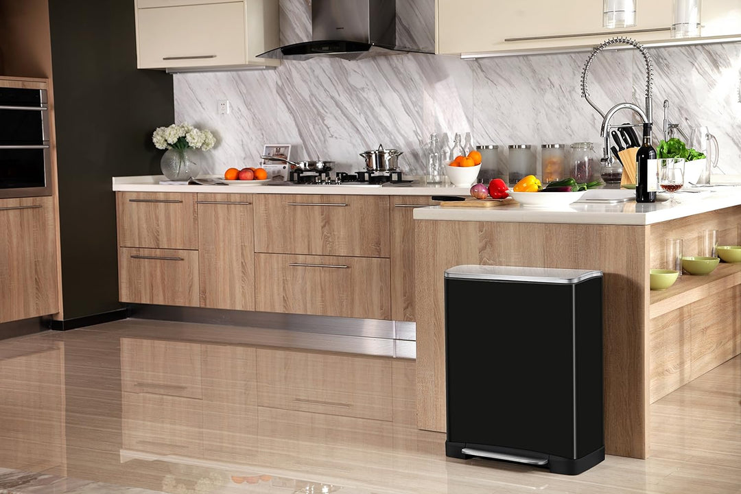 EKO E-Cube Tretmülleimer 50L Metall (34.5 x 50 x 65 cm, Dämpfer-System, Fingerabdruck frei, Stay-Ope