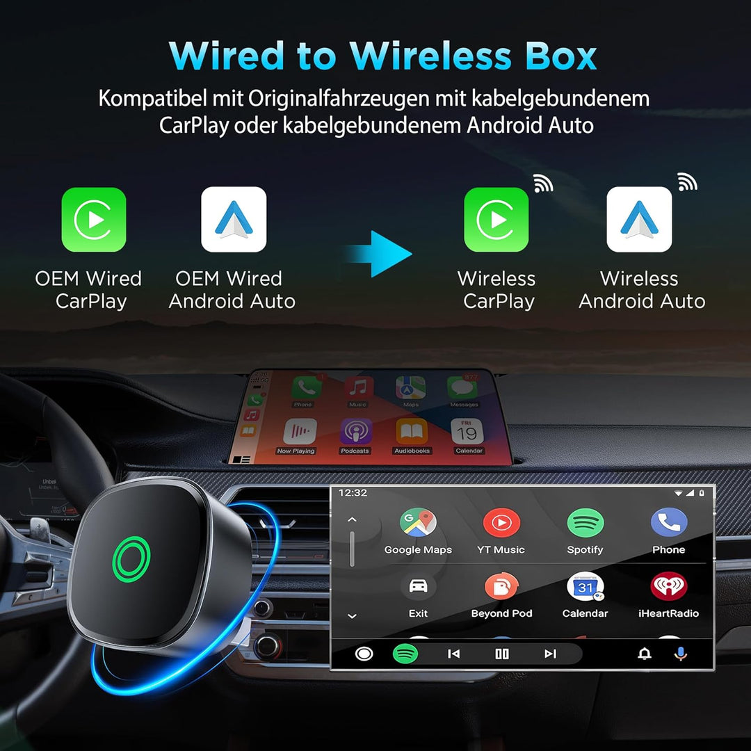 2026 Wireless Carplay Adapter, verbesserter Mini 2-in-1 Plug and Play USB zu kabelloser CarPlay &amp; An