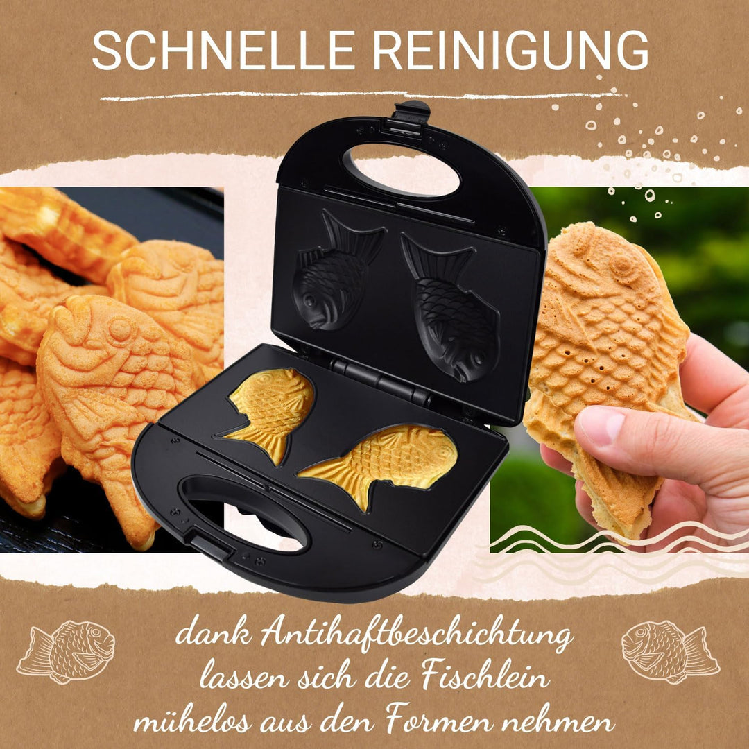 Syntrox Germany FM-750W Taiyaki Maker japanisches Gebäck in Form eines Fisches