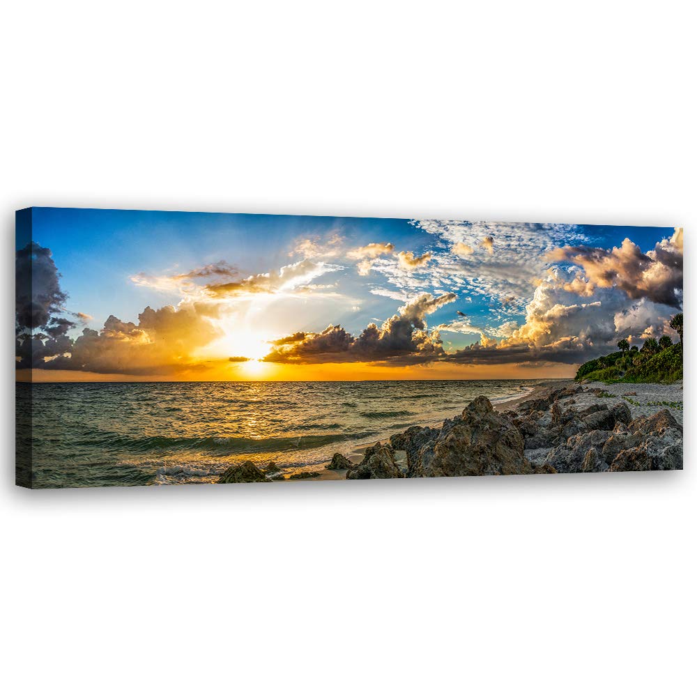 Feeby Wandbild Sonnenuntergang Druckbild Leinwandbild Natur Blau 120x40 cm Leinwandbild 120x40 cm Bl
