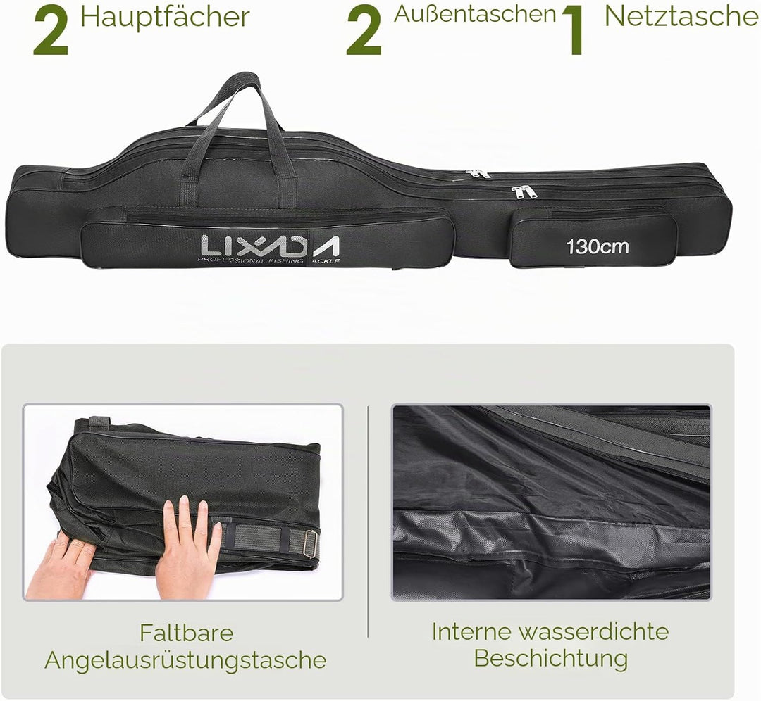 Lixada Tragbare Angeltasche Faltbare Angeltasche für Angelrute im Freien, 100 cm/130 cm/150 cm Schwa