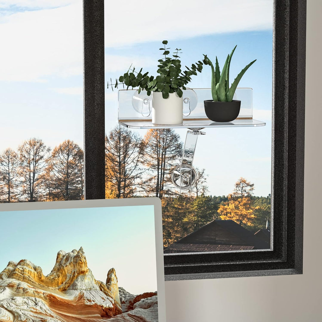 Hexsonhoma Clear Acryl Fenster Pflanzenregale, 30CM Fenster Pflanzenständer mit Beinen, keine Notwen