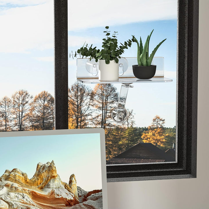 Hexsonhoma Clear Acryl Fenster Pflanzenregale, 30CM Fenster Pflanzenständer mit Beinen, keine Notwen