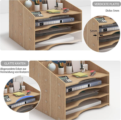 PUNCIA Dokumentenablage A4 Briefablage Ablagefächer Holz Schreibtisch Datei Organizer Papierablage A