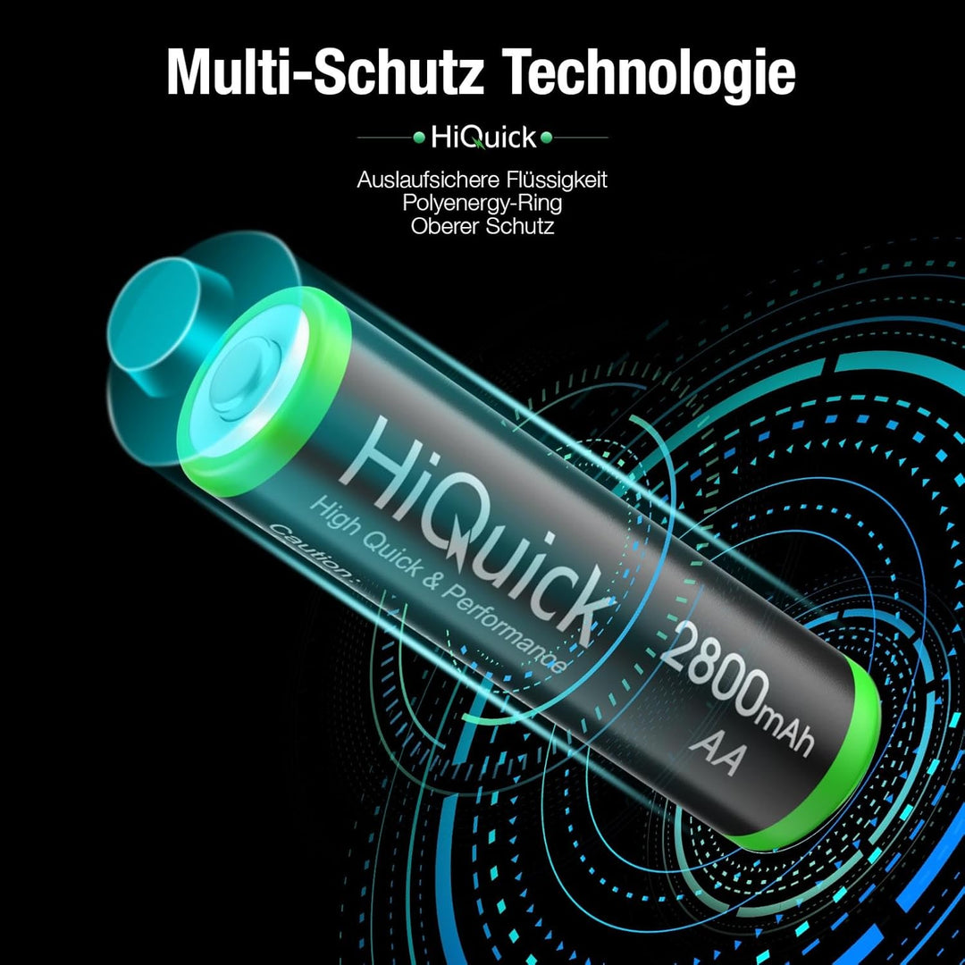 HiQuick AA Akku, NI-MH Mignon AA 2800mAh Akku, wiederaufladbare 1,2V AA batterien, 8 x Mignon AA 8 x