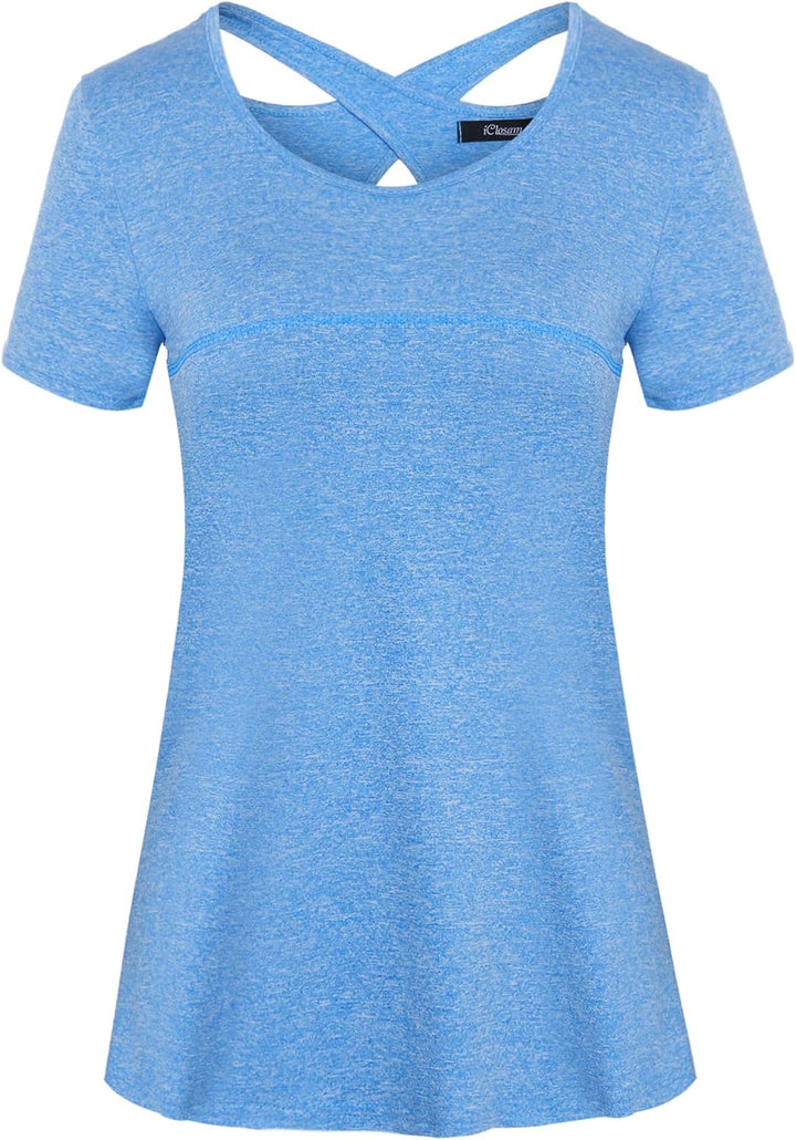 iClosam Sportshirt Damen Kurzarmshirt Frauen Funktionsshirt Leichtes Atmungsaktiv Yoga Top Sportklei