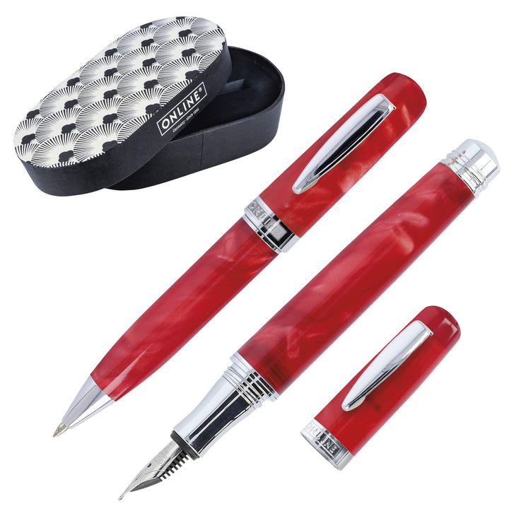 ONLINE 44018 Schreib-Set Bohemian Art Red I Schreibgeräte aus Kunstharz und Acryl I hochwertiger Fül