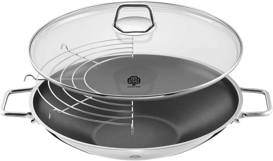 Schulte-Ufer 66520-34 Wok Wega beschichtet, inkl. Zubehör, 34 cm, 4,50 l, Antihaft
