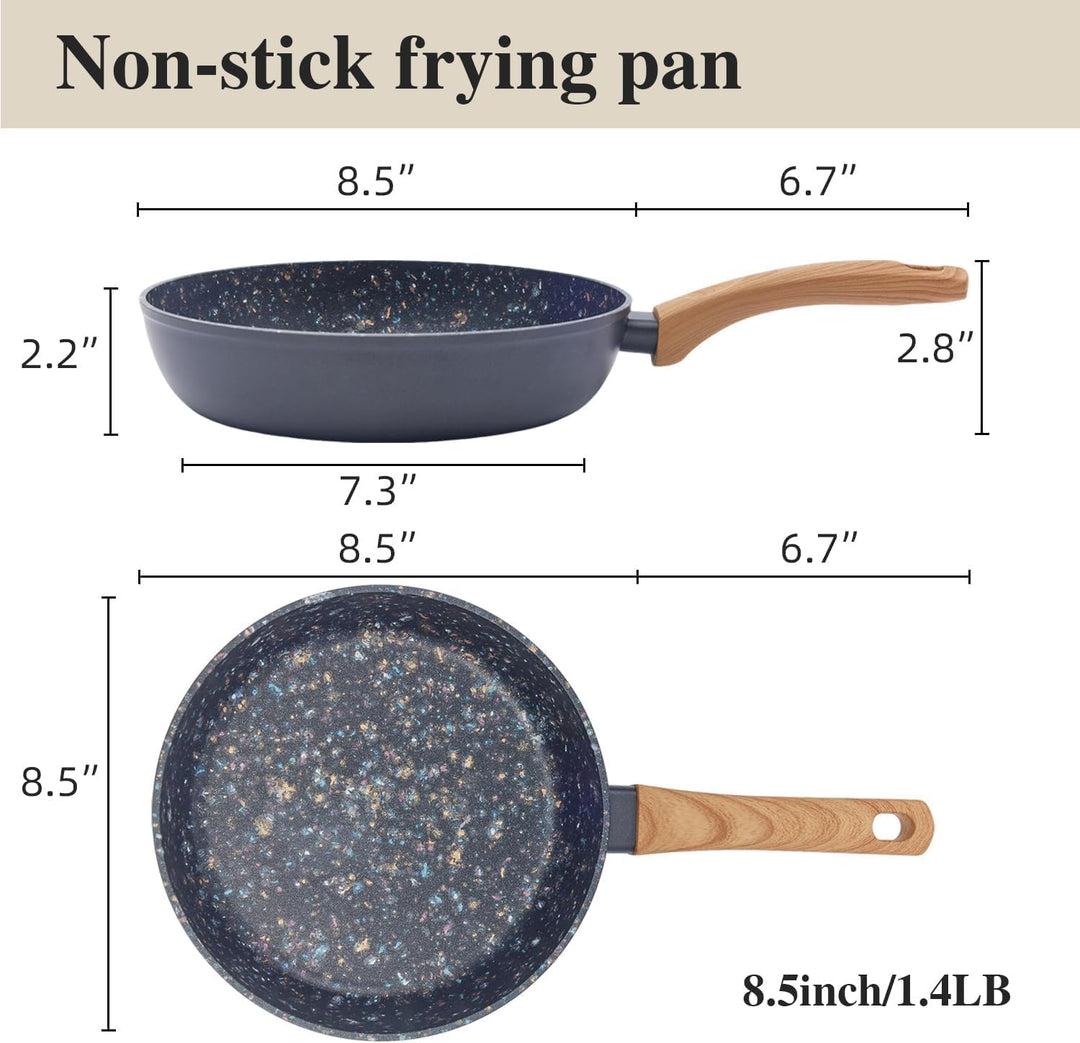 Zoll Antihaft-Bratpfannen-Set mit Holzgriffen - keramikbeschichtete Aluminiumpfannen, alle Herdplatt