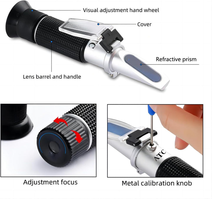 Winegrower Refractometer, 0-32 Brix, 0-140 Oechsle, 0-27 KMW, Automatische Temperaturkompensation (A