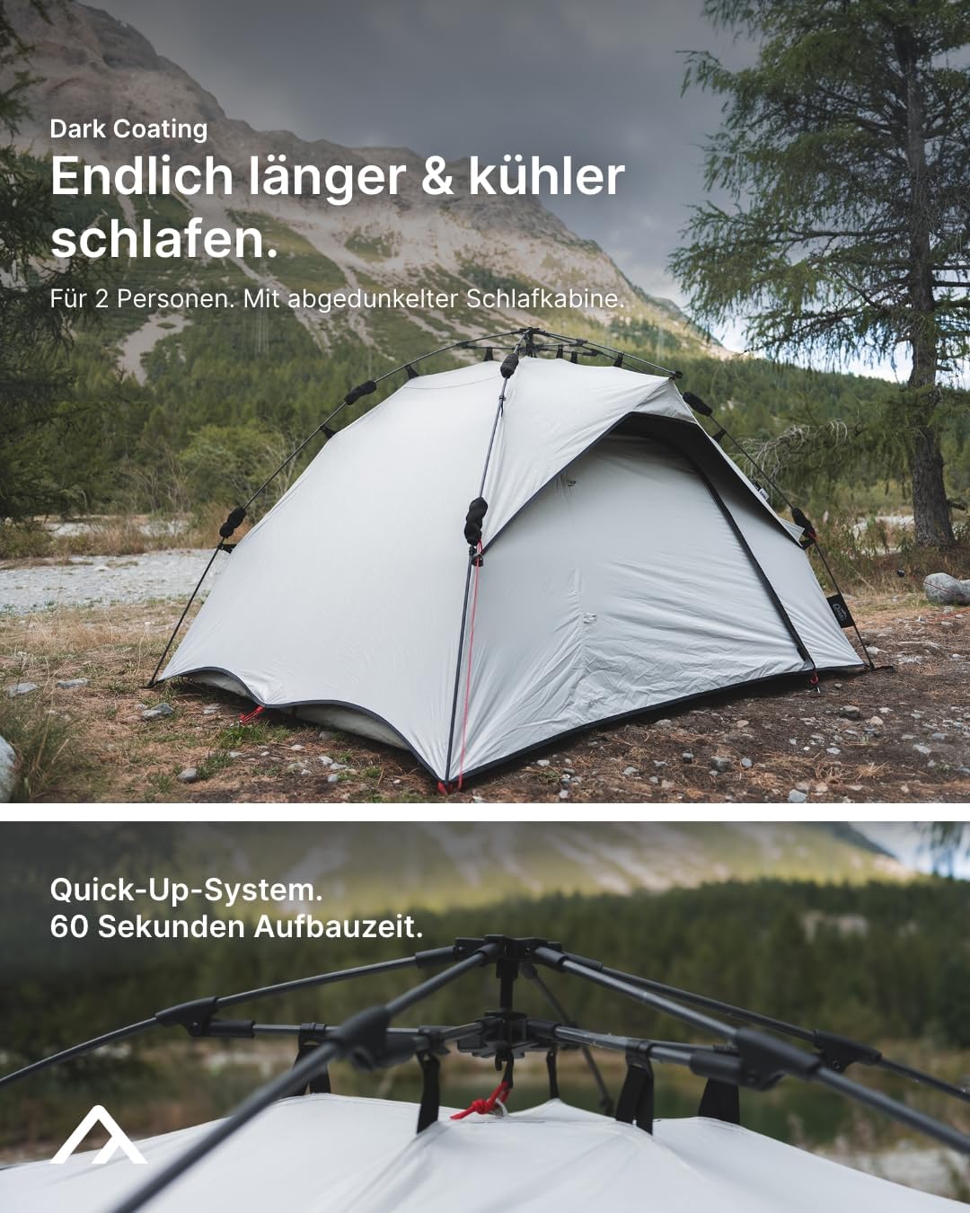 qeedo Quick Ash Dark Series Sekundenzelt innen komplett verdunkelt, wasserdicht, leicht & robust - C