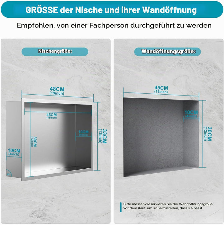 Wandnische Dusche Edelstahl 45 x 30 x 10 cm Duschnische Einzelregal Lagerung Keine Fliesen benötigte
