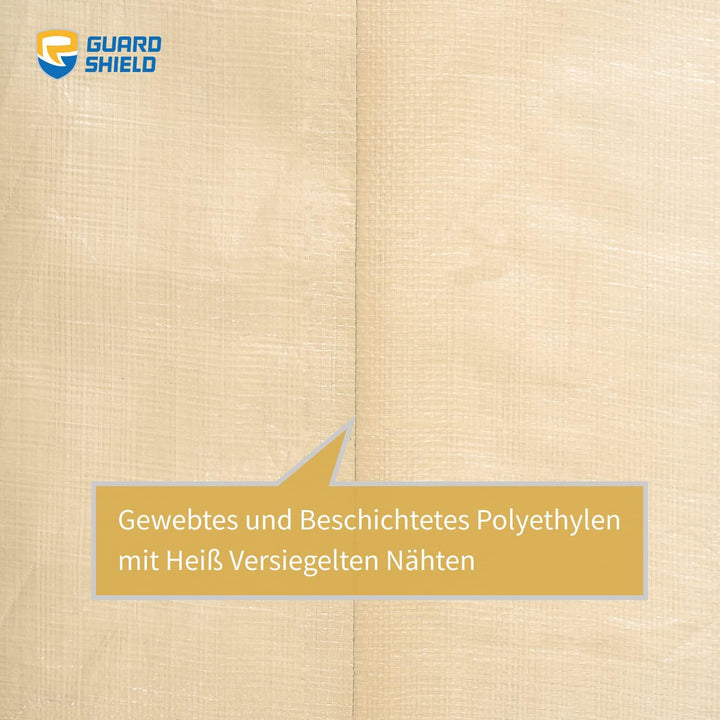GUARD SHIELD Abdeckplane mit Ösen Wasserdicht 5m x 5m Beige/Khaki Plane Gewebeplane 160g/㎡ Schutzpla