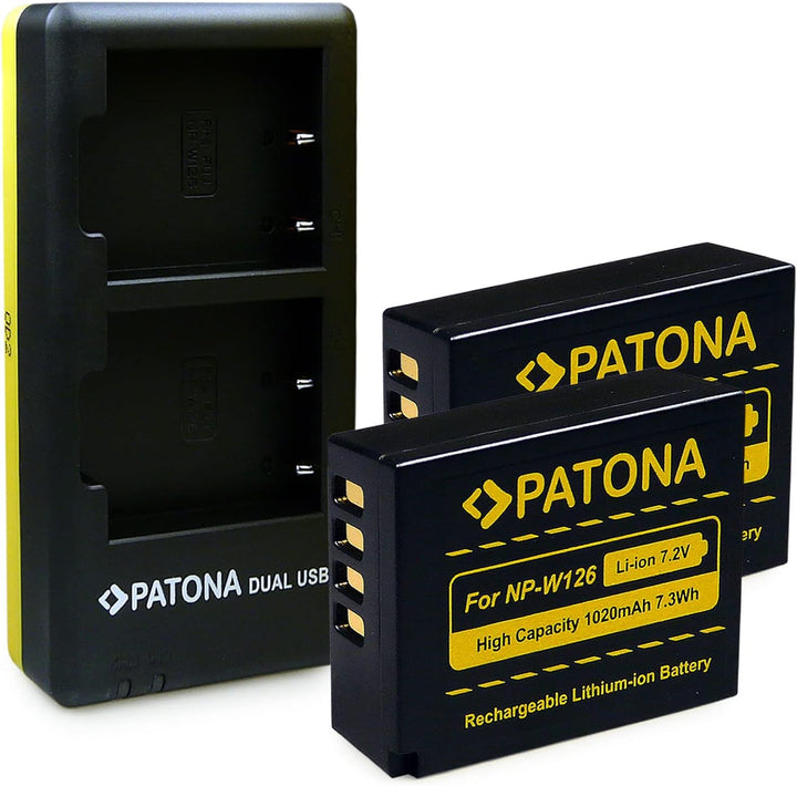 PATONA Dual Ladegerät mit 2X Akku NP-W126 Kompatibel mit Fujifilm FinePix HS30EXR, HS33EXR, HS50EXR,