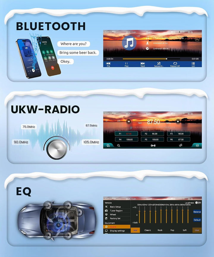 Autoradio 1 Din mit Wireless Carplay Android Auto IOS/Android Mirror Link Bluetooth 5.2, 6.28 Zoll I