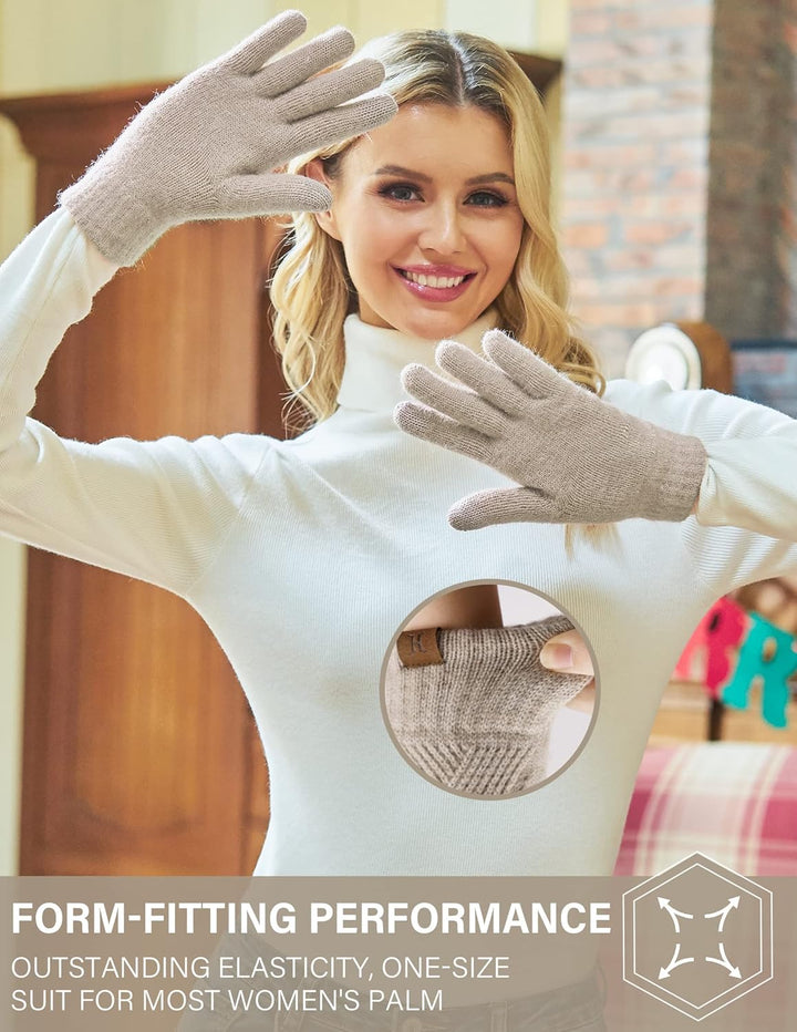 Damen Winter Warm Touchscreen Handschuhe Thermo Gestrickte Winterhandschuhe Doppellagige Strickhands