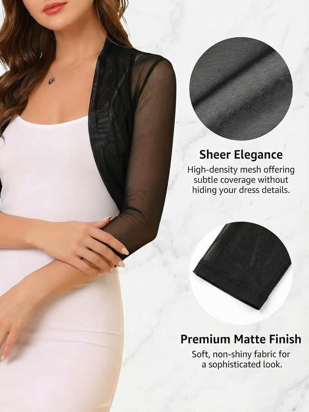 Allegra K Damen Bolero Festlich 3/4 Ärmel Rüschen Mesh Durchsichtig Crop Strickjacke Shrug Boleros,