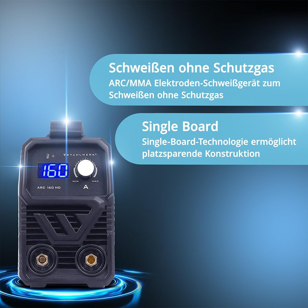 STAHLWERK Elektroden-Schweissgerät ARC 160 MD – MMA (E-Hand) bis 160 A, flexibel einsetzbar ohne Gas
