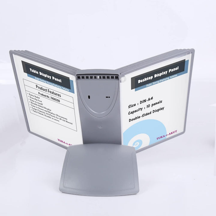 TUKA-i-AKUT Tisch-Sichttafel Aufsteller mit 10 Sichttafeln, DIN A4 Desktop Sichttafel System, Sichtt