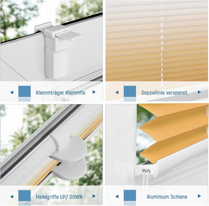 Allesin Plissee ohne Bohren mit Farbeverlauf, Orange-Weiss 95 x 120 cm (BxH), Plissees Klemmfix, Pli