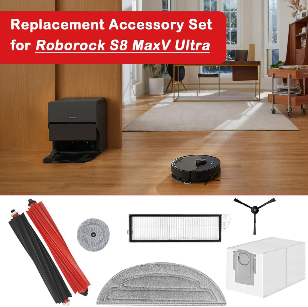 Ersatzteile für Roborock S8 MaxV Ultra Saugroboter, Zubehörset mit 2 Gummibürsten, 2 HEPA-Filter, 4