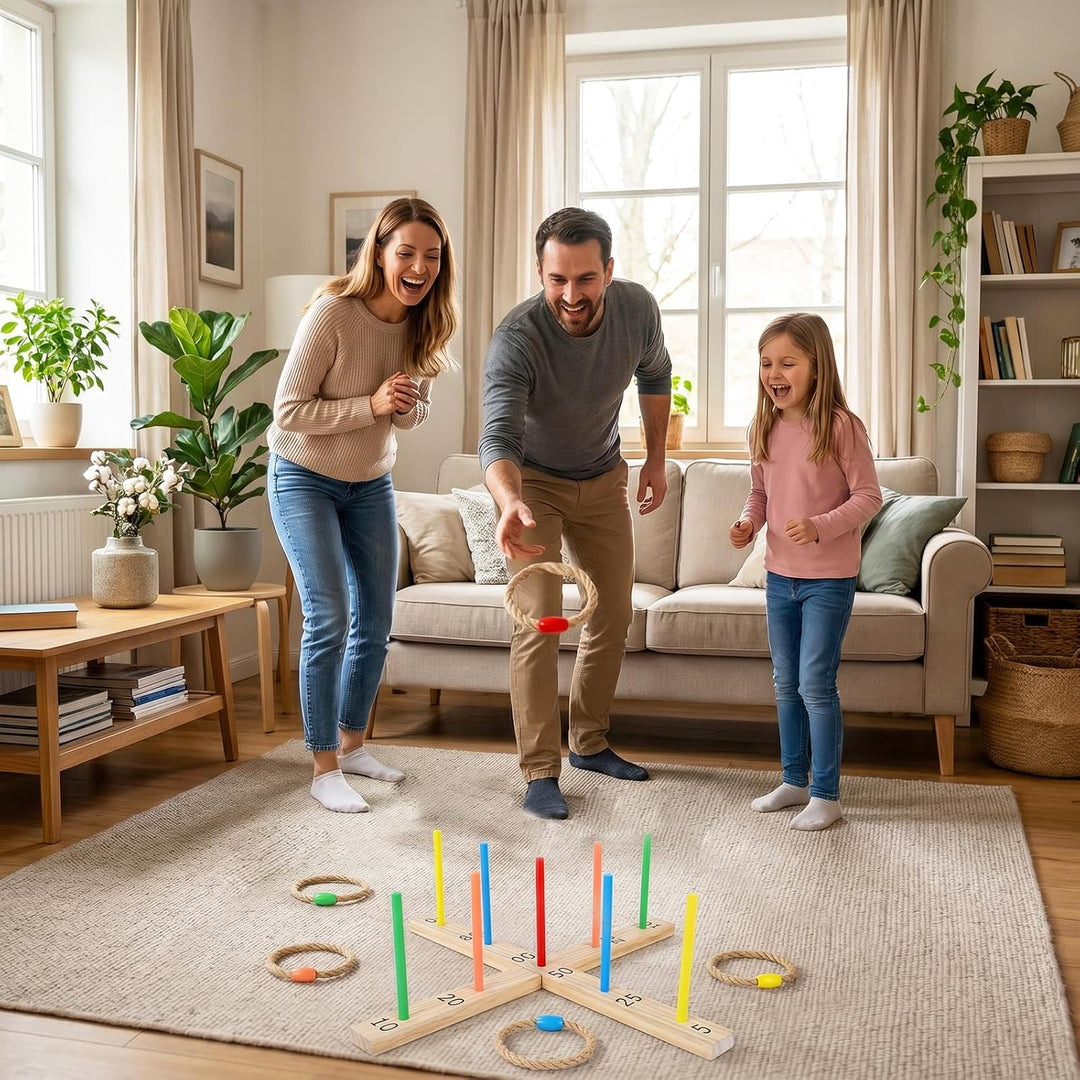 COSTWAY Ringwurfspiel aus Holz Bunt, Bunt