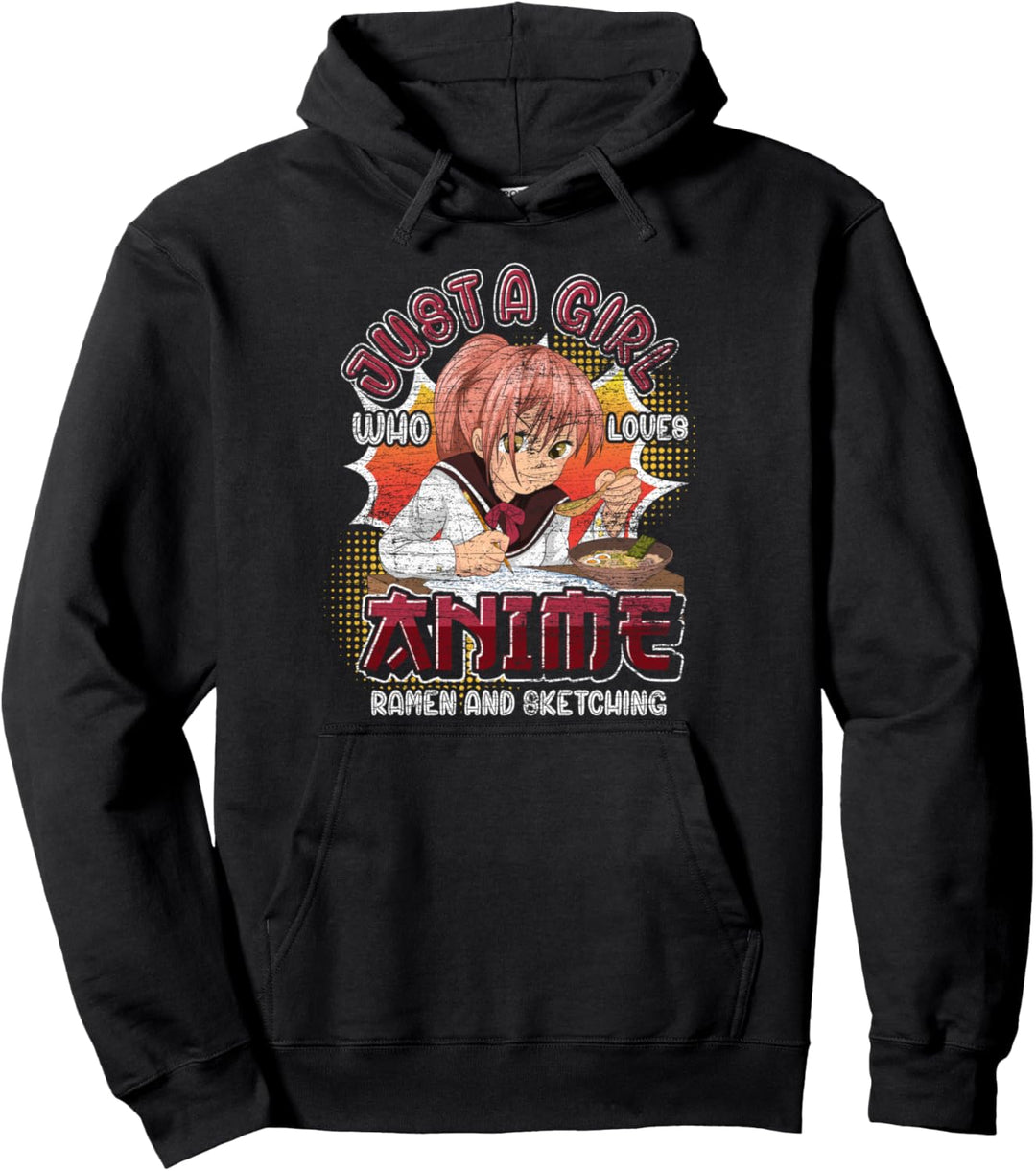 Nur ein Mädchen das Anime Ramen und Zeichnen liebt Anime Pullover Hoodie