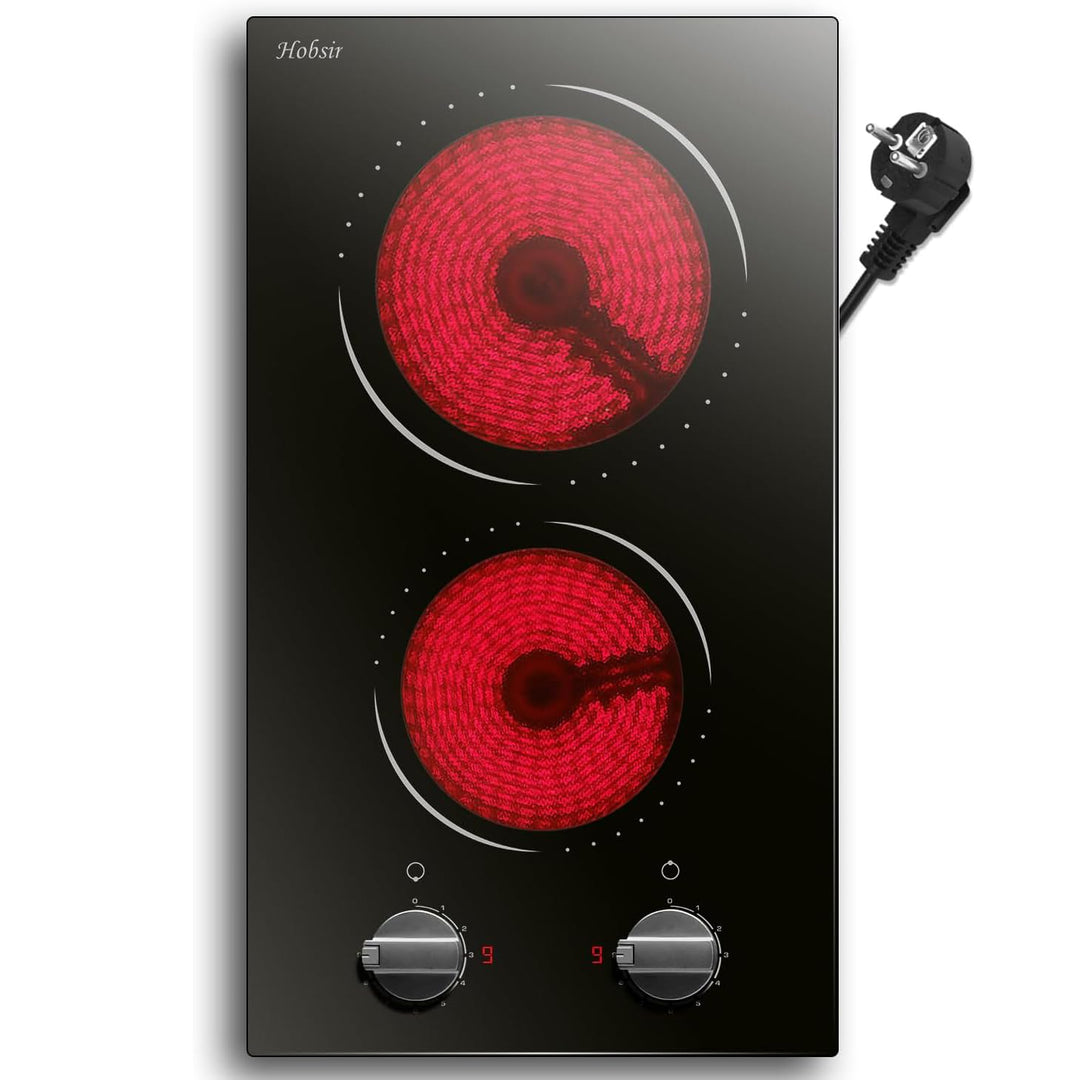 Hobsir Autarkes Glaskeramikkochfeld 2 Platten 30 cm, Elektroherd Eingebautes 2-Zonen-Keramikkochfeld