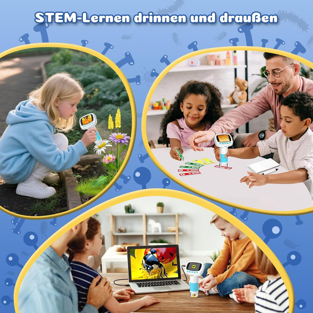 Tragbares Kinder Mikroskop, 1000x Digitales Mikroskop für Kinder mit 8GB Karte, 2 Zoll IPS Bildschir