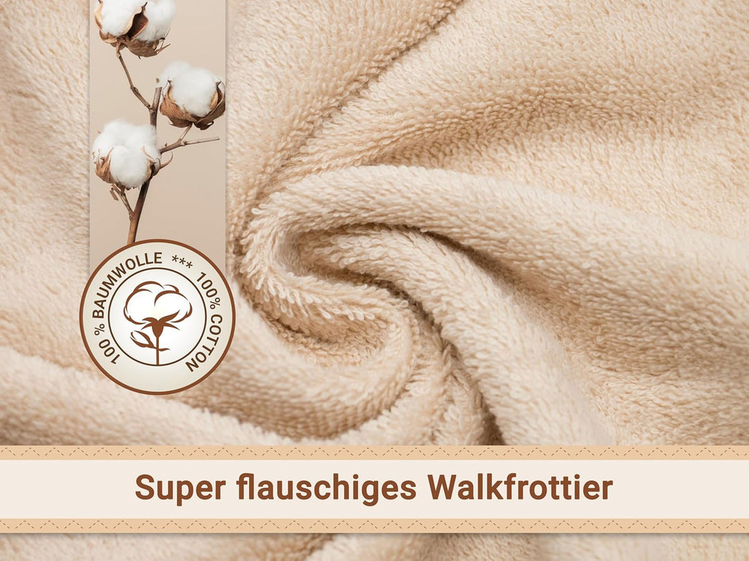 ZOLLNER Baby Kapuzenbadetuch, Kapuzenhandtuch, 100x100 cm, Baumwolle, beige, Beige