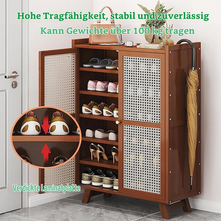 Generisch Schuhschrank Holz mit Korbgeflecht-Türen, Moderner Bambus Schuhschränke, Schuhregal mit St